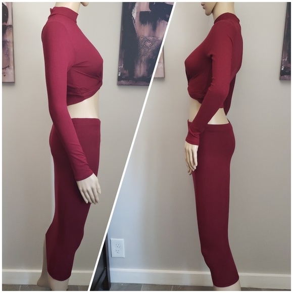🌺HP x2🌺 2Pcs Red Long Sleeve Pencil Skirt NWOT - Picture 4 of 8
